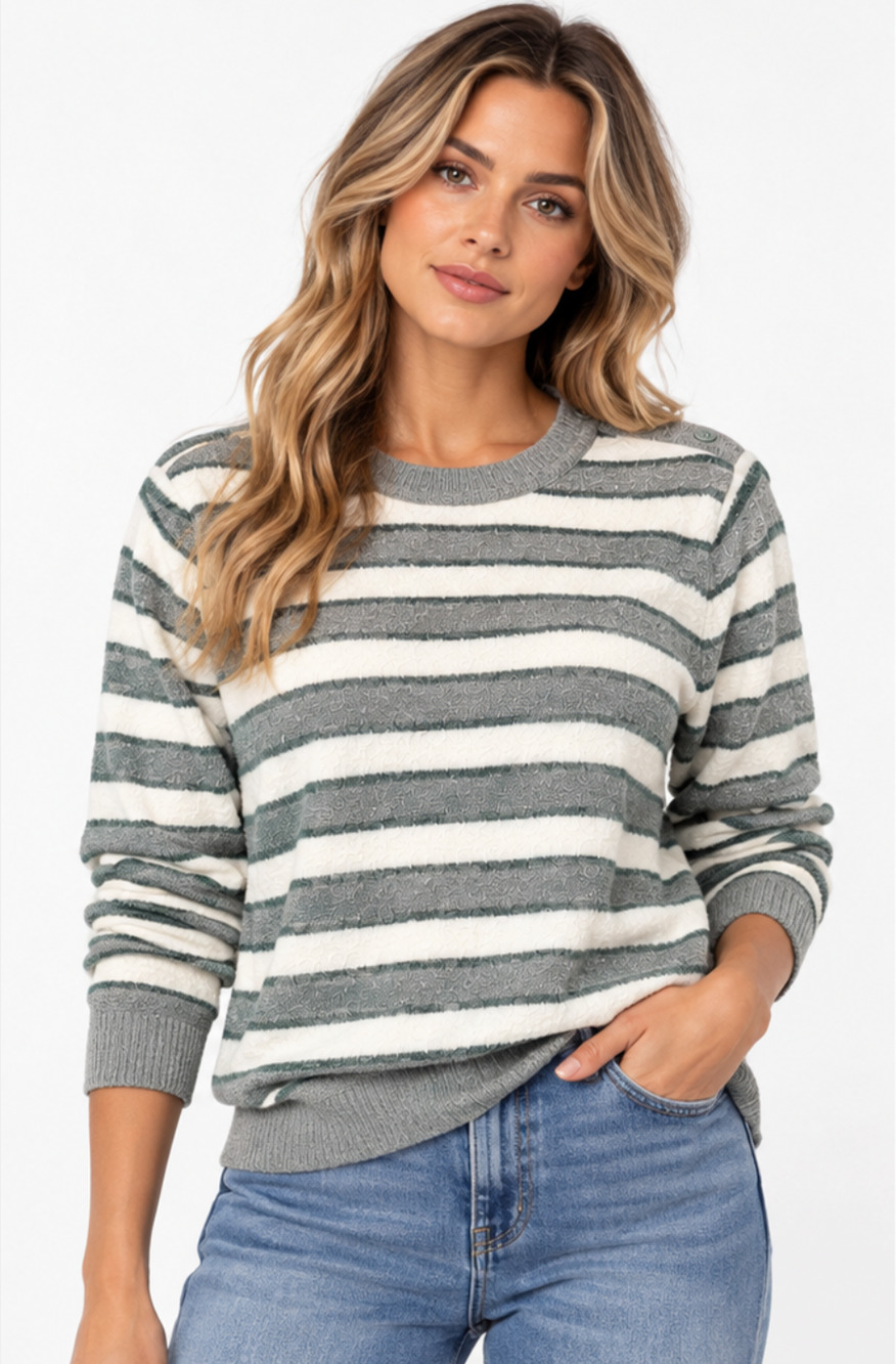 BAREFOOT DREAMS COZYCHIC LITE WATERFALL MULTI LUREX STRIPE PULLOVER SWEATER 1X